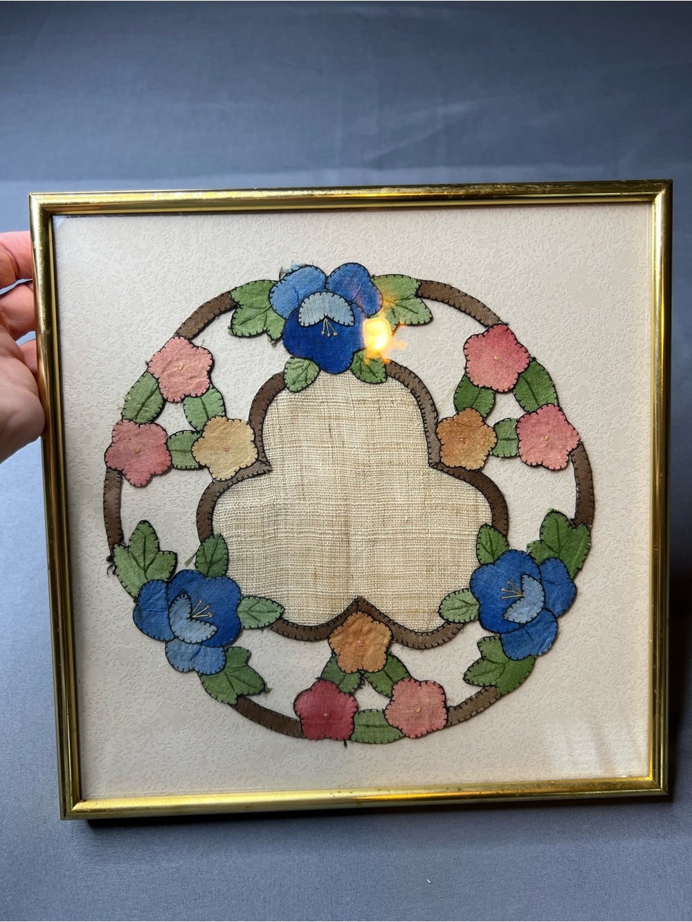 Vintage Handmade Portuguese Floral Doily Wall Art | Framed Textile, Cottagecore